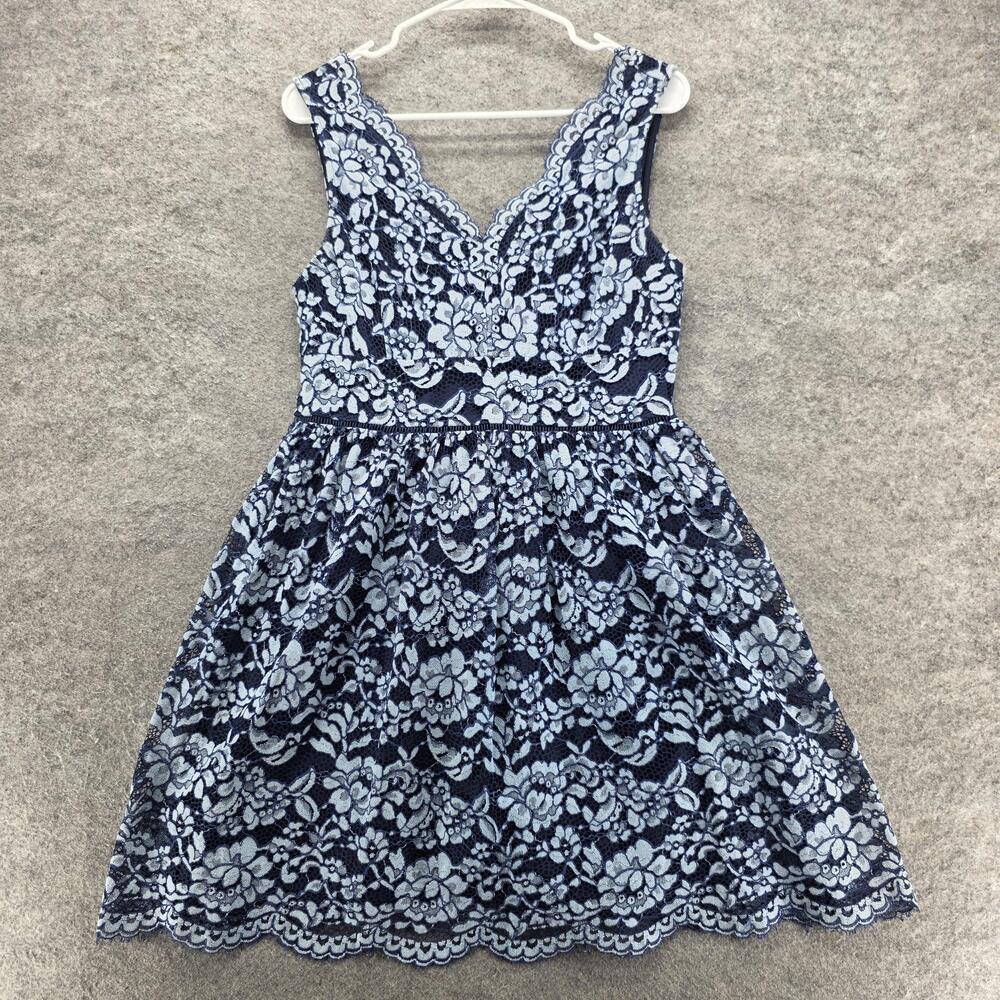 Altar'd State Dress Womens Large Navy Blue Lace Floral Fit & Flare Cocktail